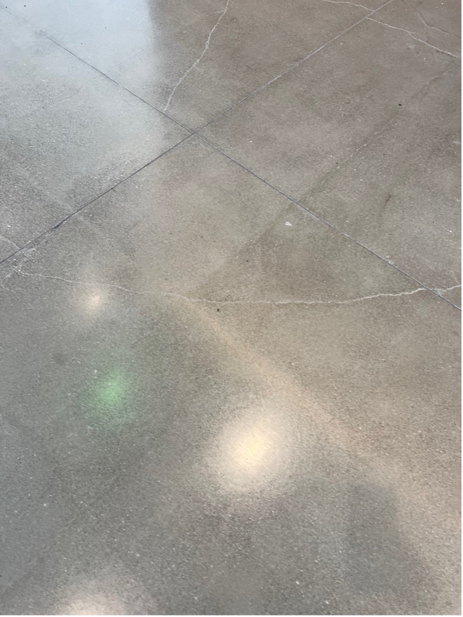 Light gray concrete block flooring.